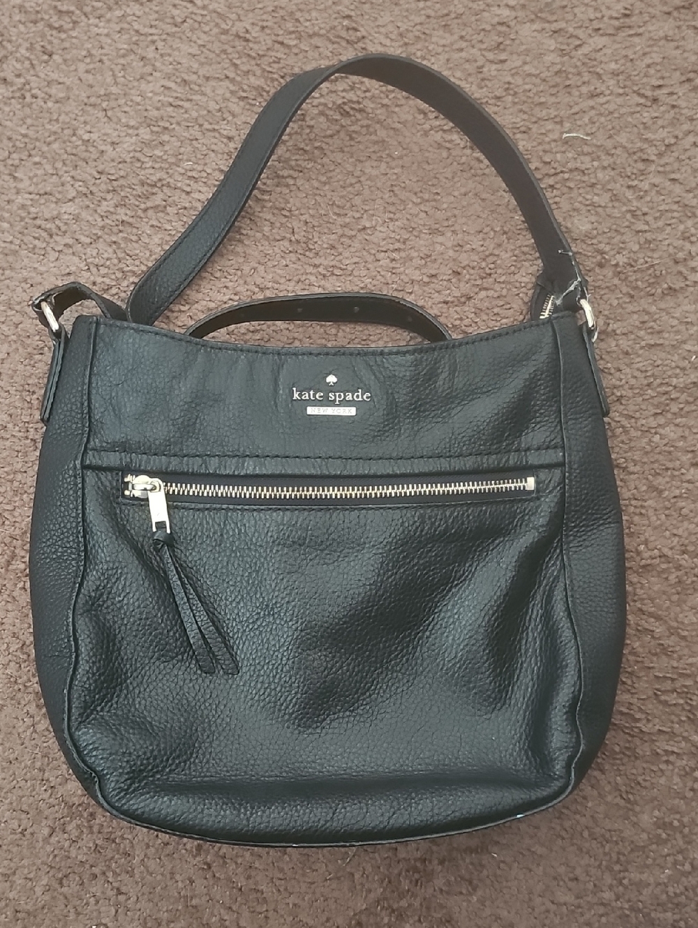 kate spade black pebbled leather crossbody with gold hardware